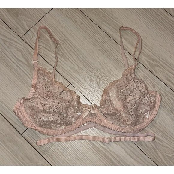 Vintage Jezebel 1283 Renee of Hollywood Bra Sheer Lace UW Backless 36C Beige - Picture 2 of 5